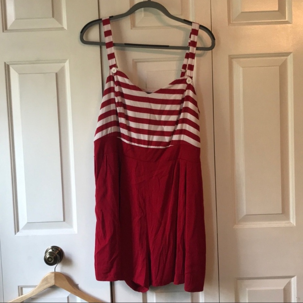 Red and White Striped Romper